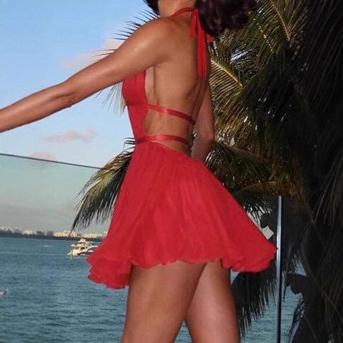 Robe minie femme élégante avec décolleté en V profond et détails de volants raffinés Chic und Stil