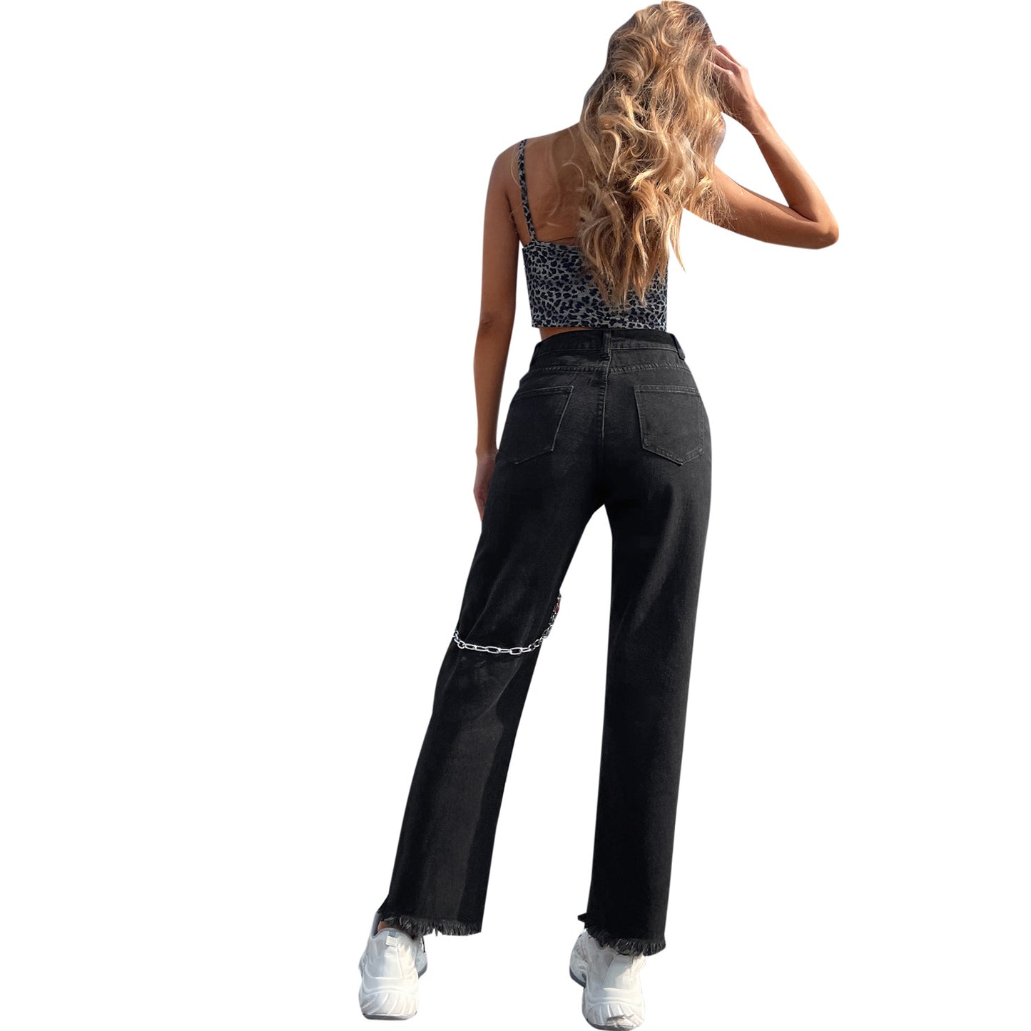 Jeans détruits pour femmes avec poches décontractées et détail chaîne à la mode Chic und Stil