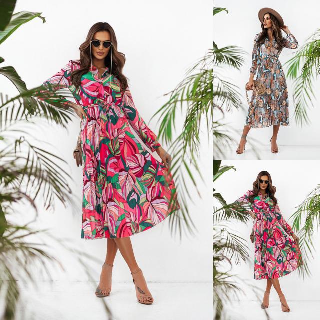 Robe Midi à Manches Longues Florale Chic und Stil