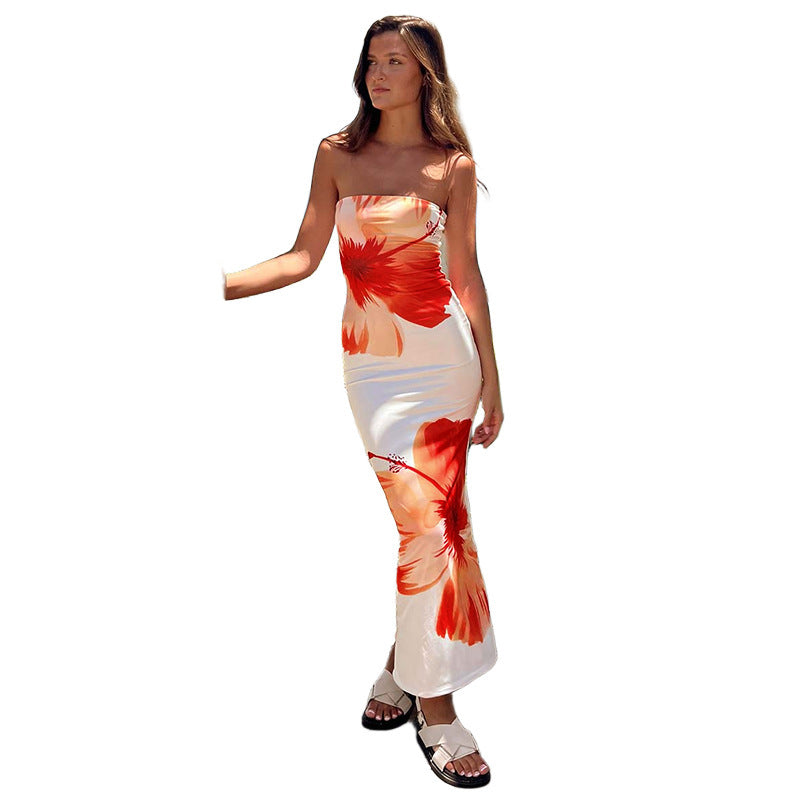 Robe maxi florale sans bretelles pour femmes Chic und Stil