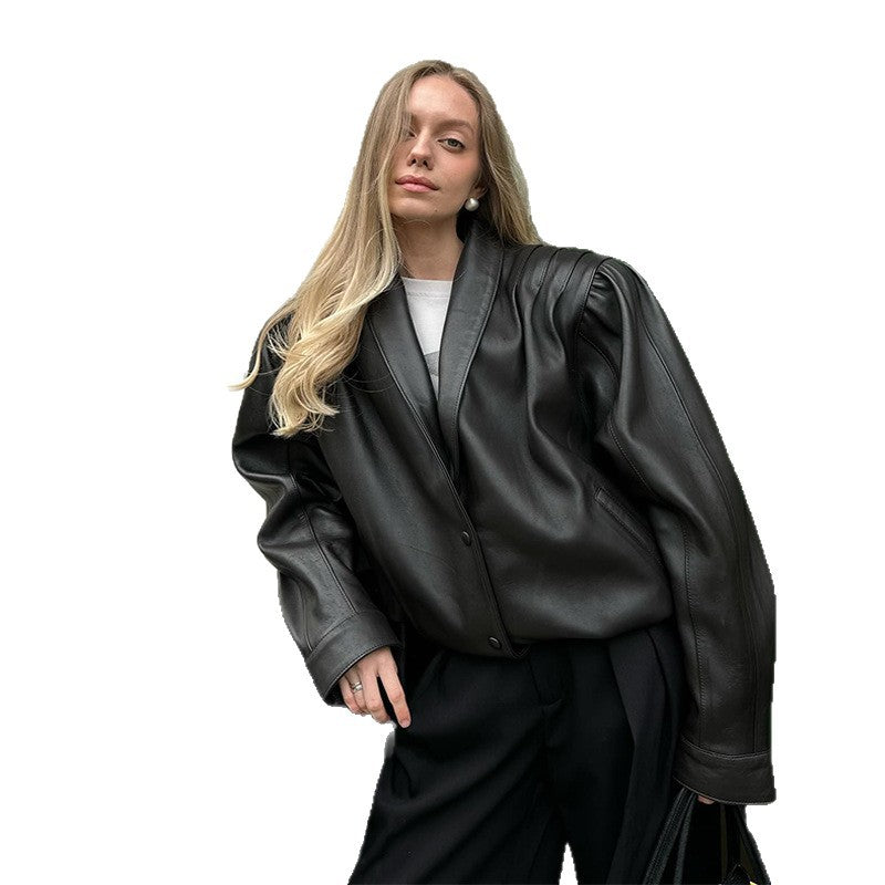 Veste blazer en cuir pour femmes avec manches bouffantes Chic & Stil