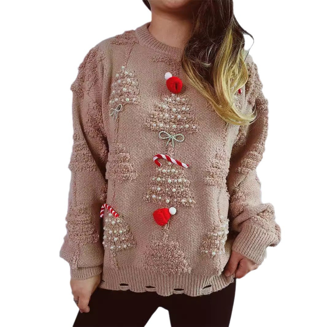 Pull over de fête pour dames avec des motifs de Noël créatifs et un design texturé Chic und Stil