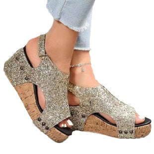 Sandales à doigts scintillants pour femmes avec semelle en liège et semelle extérieure antidérapante Chic und Stil