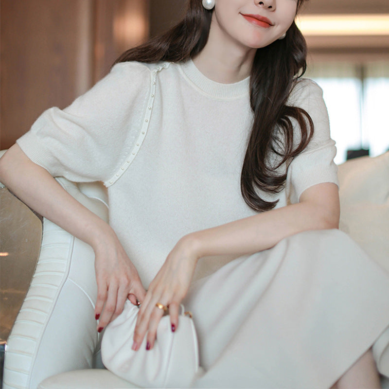 Top en tricot élégant pour femmes orné de perles Chic und Stil