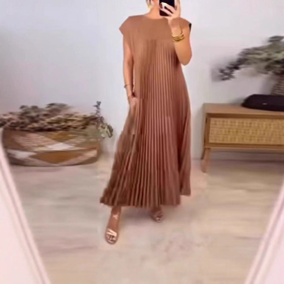 Robe maxi pour femmes avec des détails plissés et des poches latérales Style et élégance