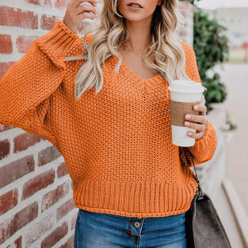 Pull en grosse maille pour femmes avec décolleté en V et coupe décontractée Chic und Stil