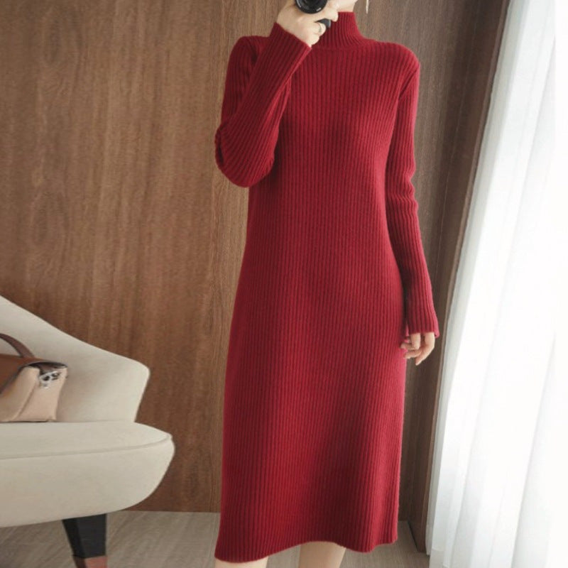Robe tricot élégant pour femmes avec col haut et design côtelé fin Chic und Stil