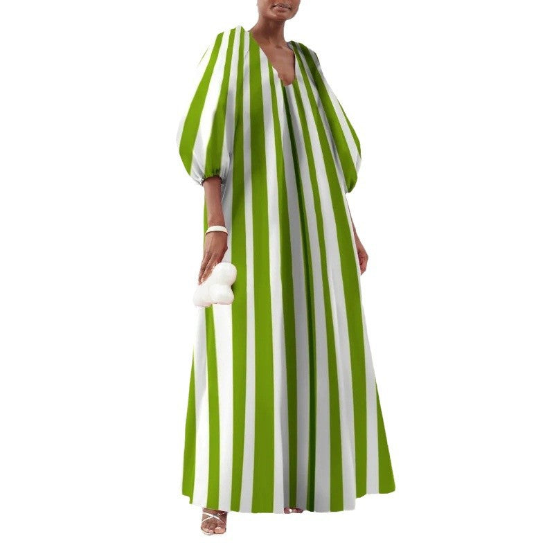 Robe maxi rayée pour femmes avec manches bouffantes Chic und Stil