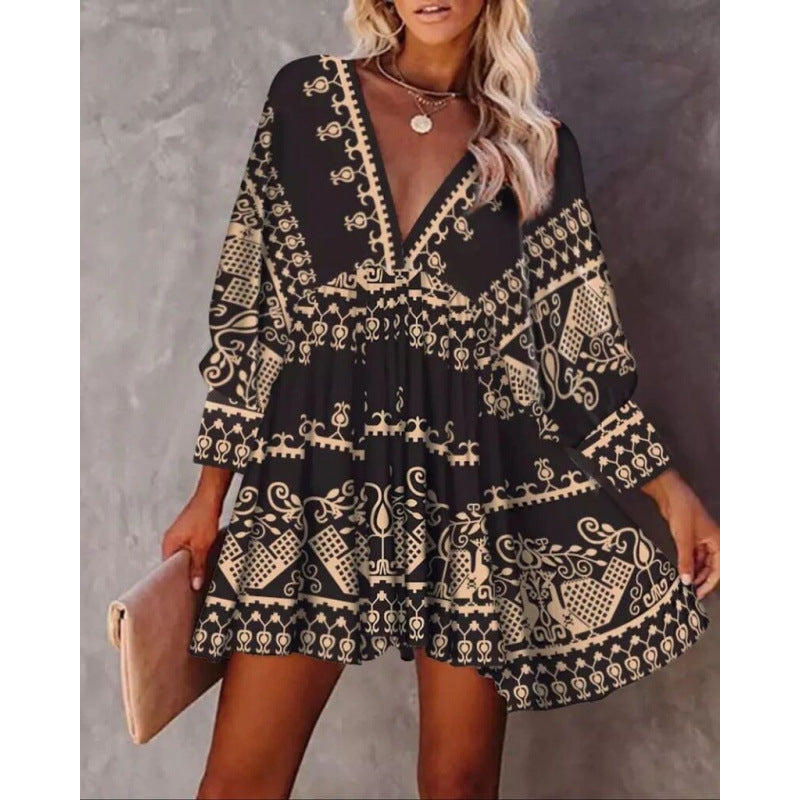 Robe mini imprimée bohème Chic und Stil pour femmes