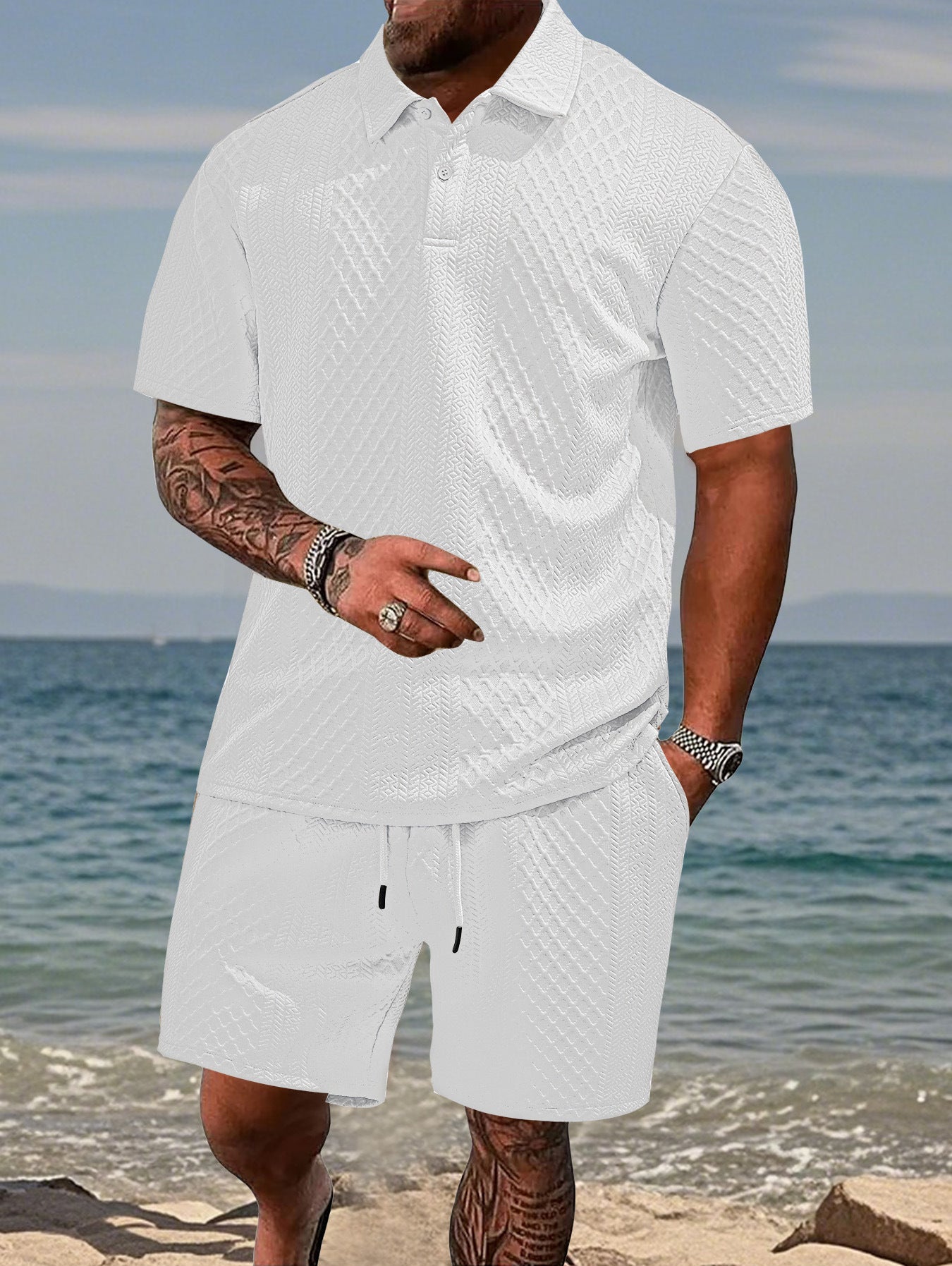 Hommes Ensemble de polo sportif et shorts Chic und Stil