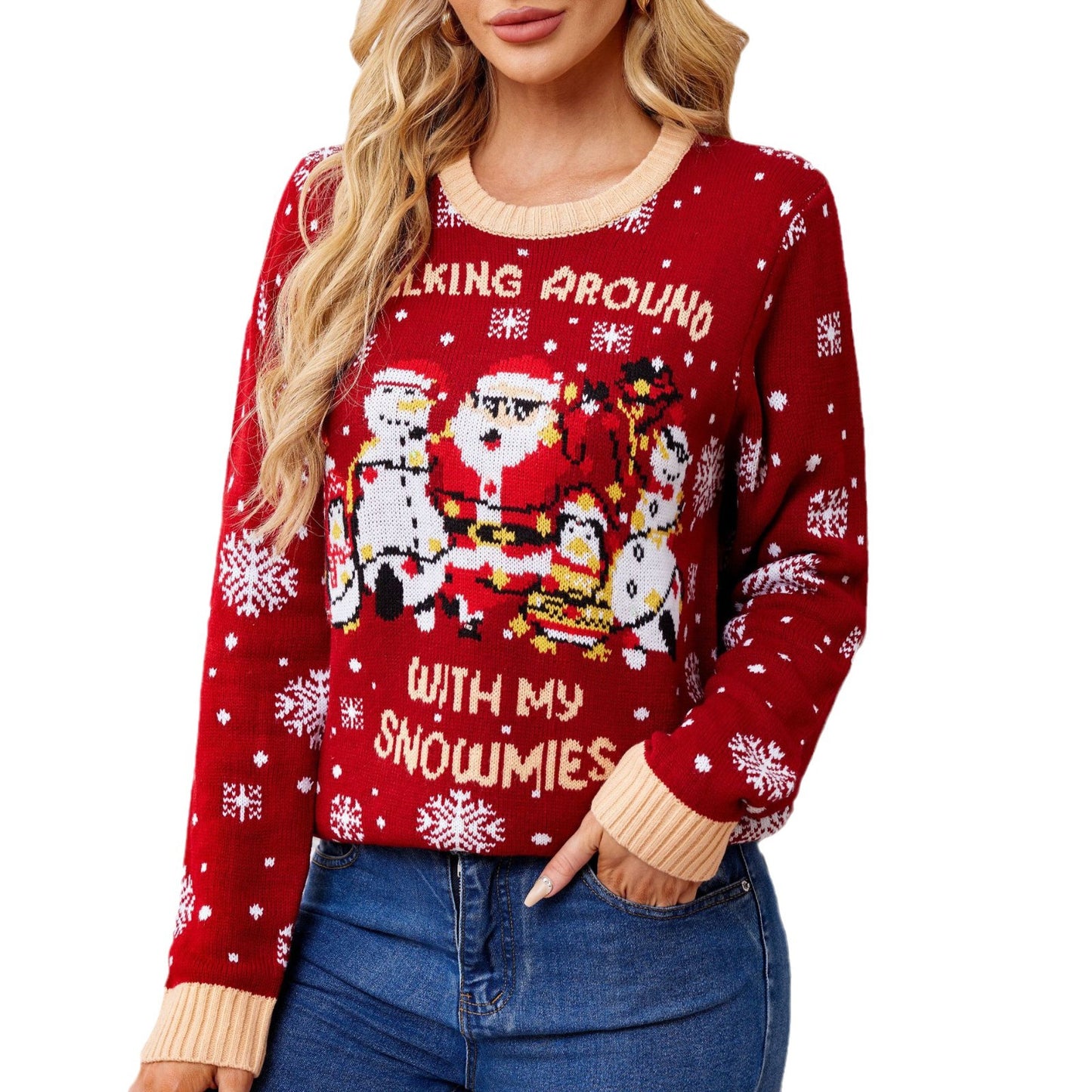 Pullover de Noël pour femmes avec motif amusant de Santa et bonhomme de neige Chic und Stil