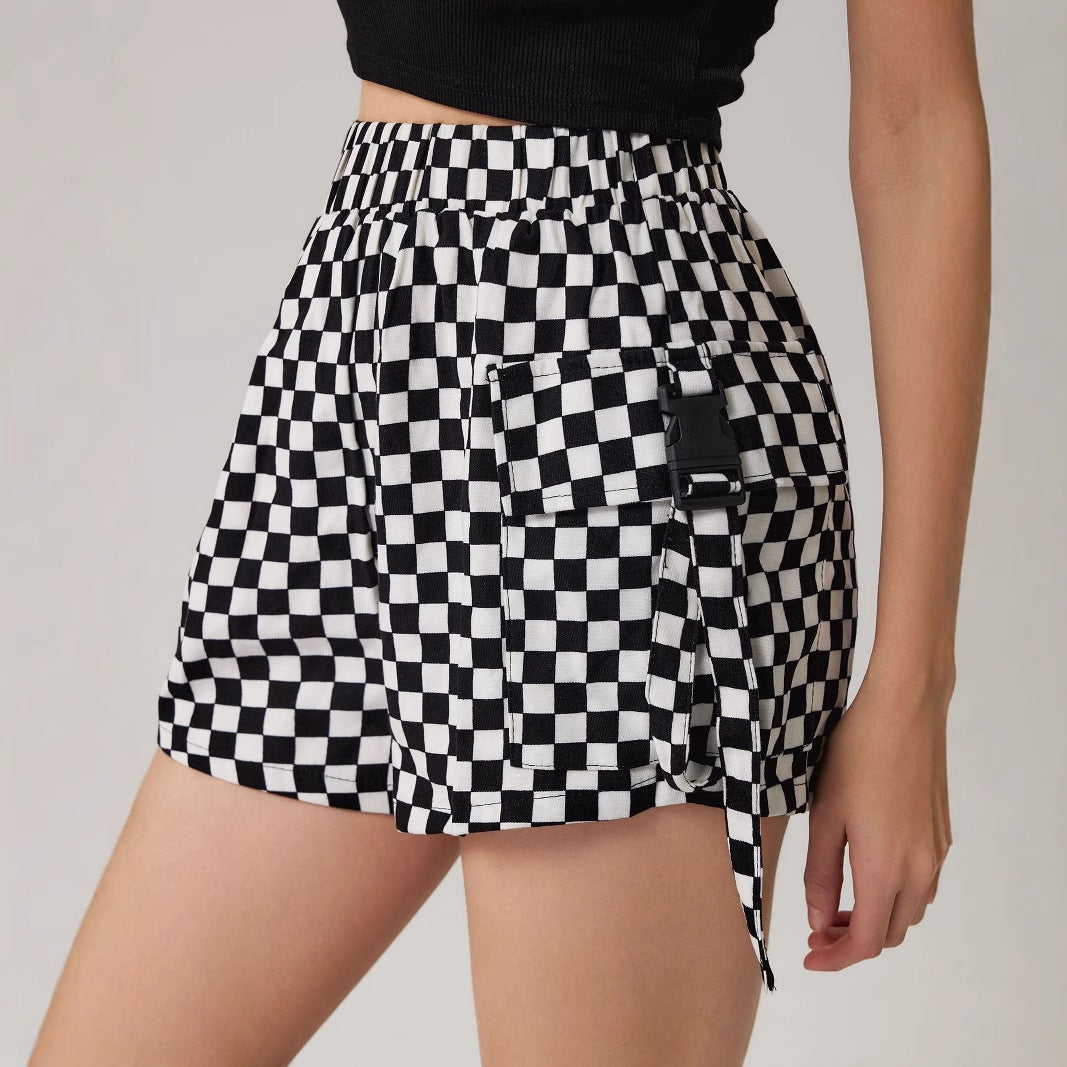 Shorts d'été à carreaux pour femmes avec poches latérales et taille élastique Chic und Stil