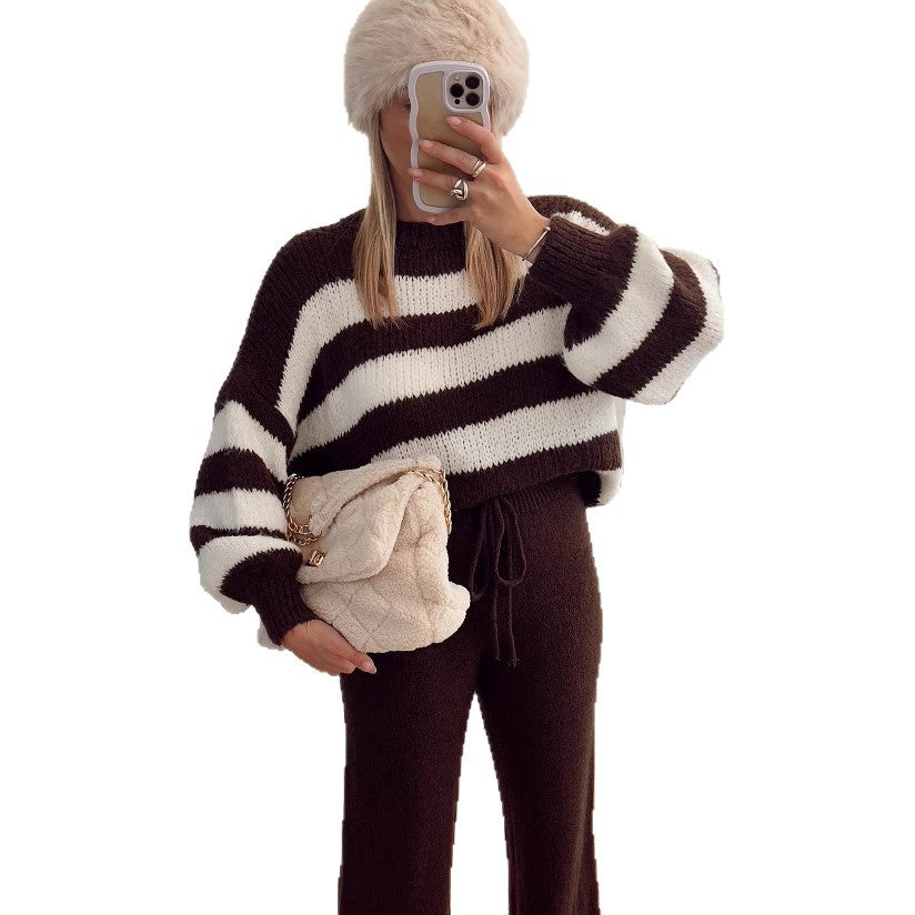 Pull cropped à la mode pour femme avec un motif rayé unique et des manches larges Chic und Stil
