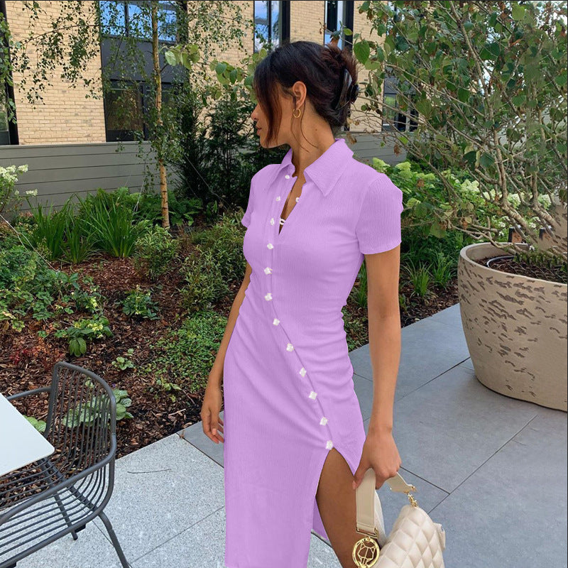 Robe midi femme avec détail de bouton et fente latérale Chic und Stil