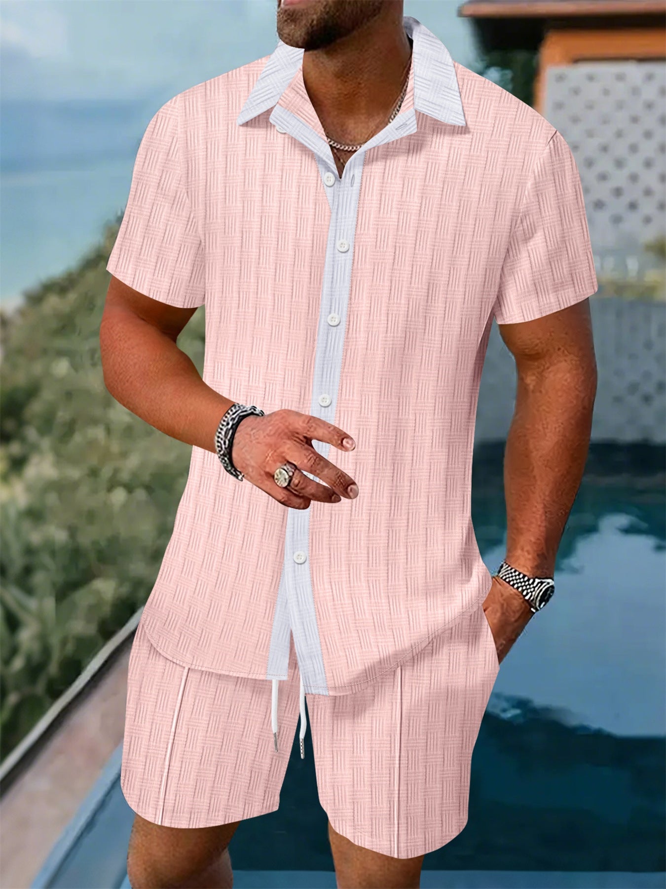 Chemise de loisirs pour hommes avec patte de boutonnage et ensemble de shorts Chic und Stil