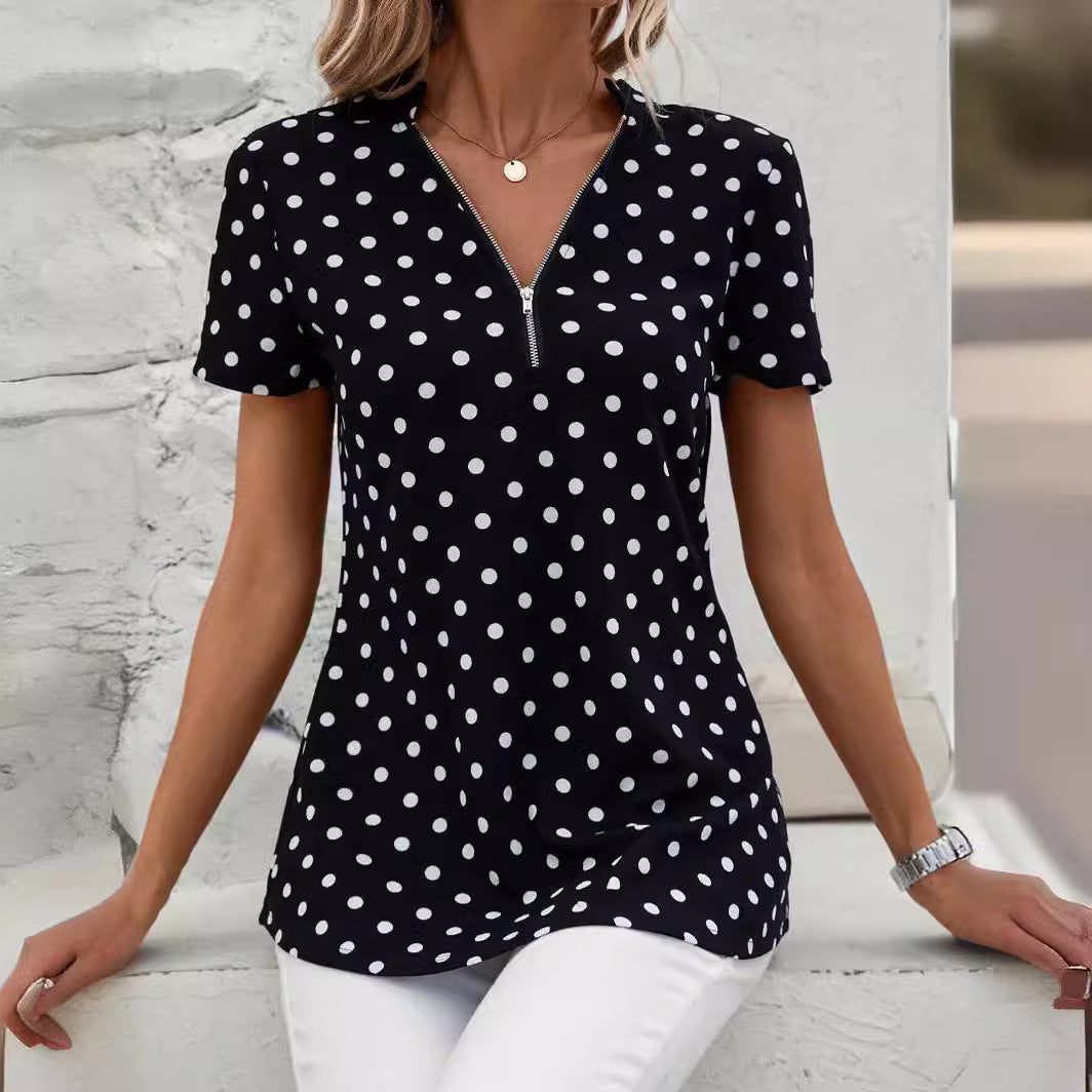 Dames à pois Zip-Up Top Chic und Stil