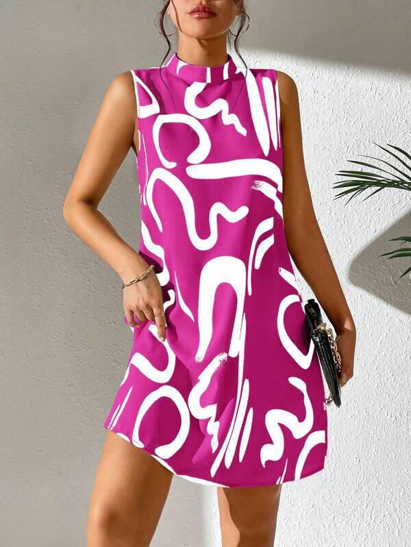 Robe mini A-lignes pour femmes avec motif graphique moderne et col montant Chic und Stil