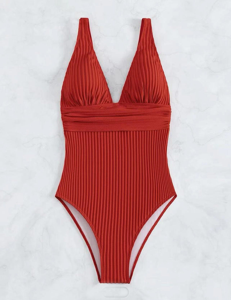 Maillot de bain une pièce pour femmes avec un design à côtes raffiné et un décolleté en V profond Chic und Stil