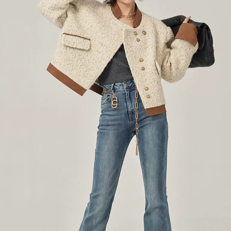 Veste cropped texturée pour femmes avec détail en cuir élégant Chic und Stil