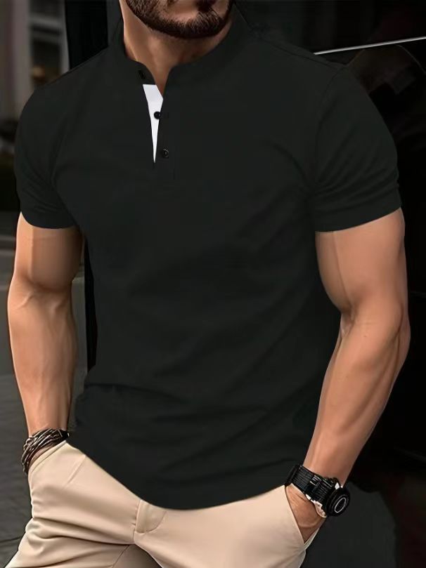 Chemise polo pour hommes avec col montant moderne et boutons contrastés Chic und Stil
