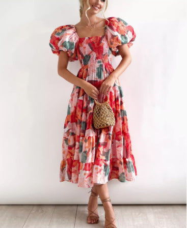 Robe maxi à volants sans épaules pour femmes avec motif floral Chic und Stil