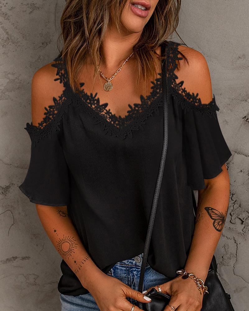 Blouse chic et stylée avec dentelle à épaules froides pour femmes