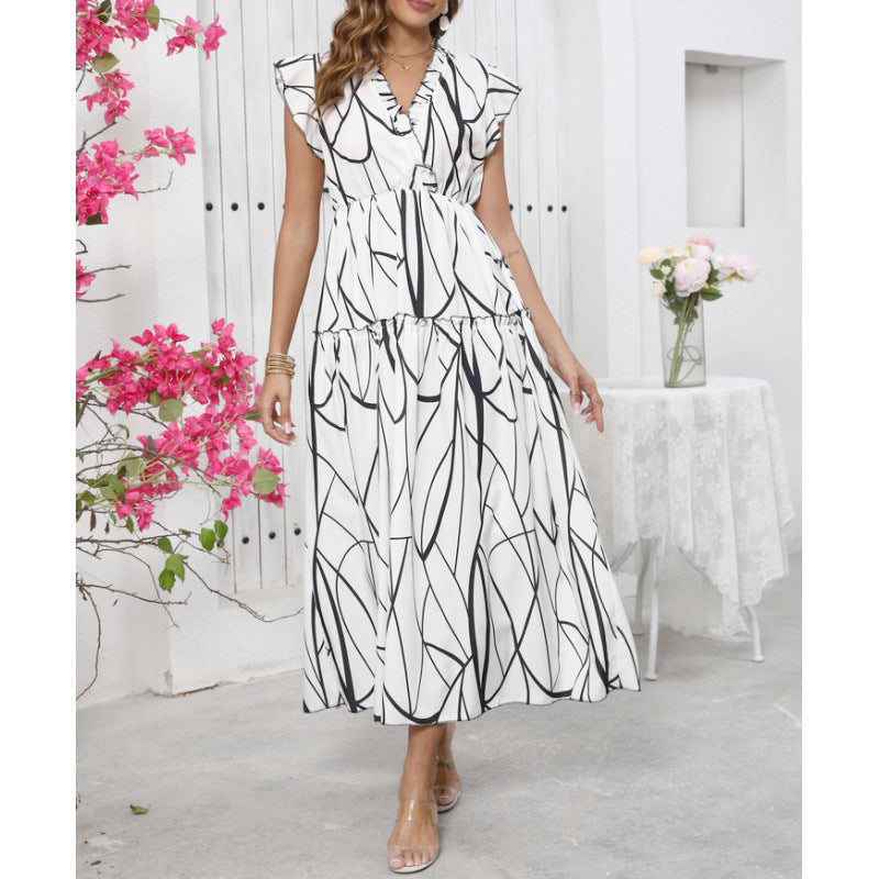 Robe maxi à paillettes à manches flottantes pour femme