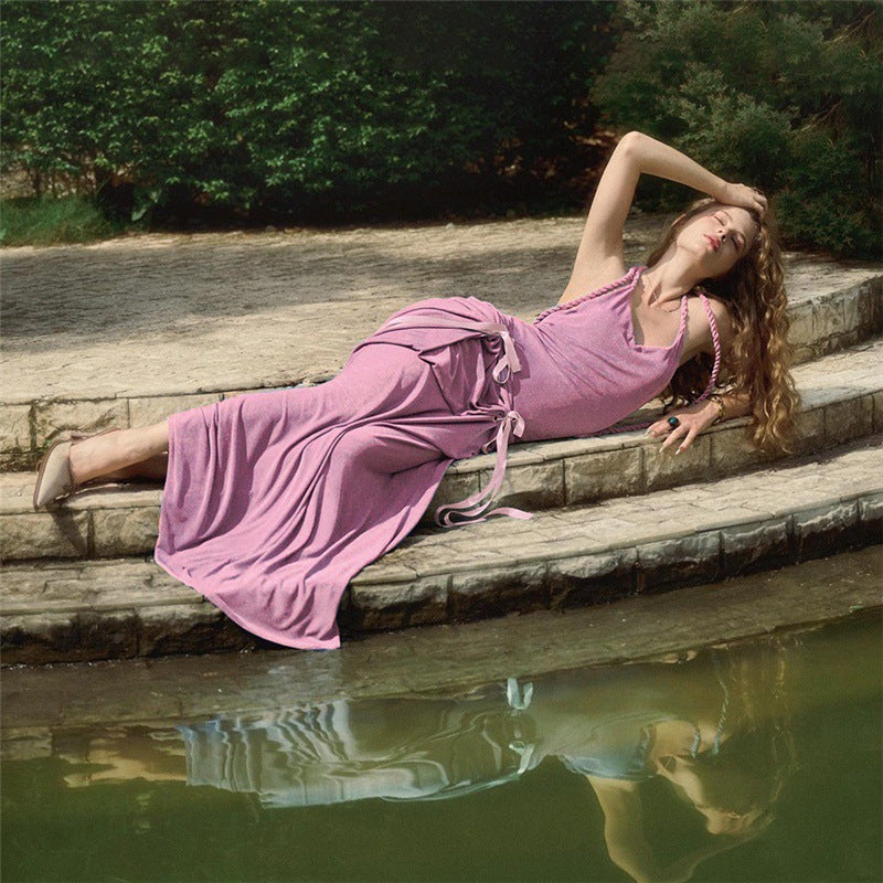 Dames Robe Maxi Élégante avec des Détails de Volants Raffinés et un Dos Étroite Chic und Stil