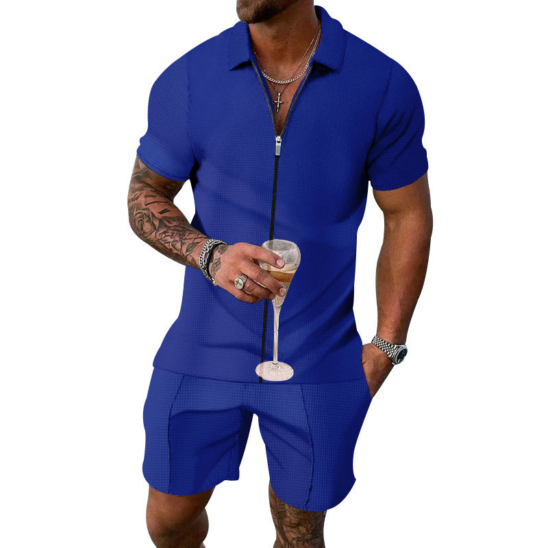 Hommes costume à manches courtes tendance en coton structuré Chic und Stil