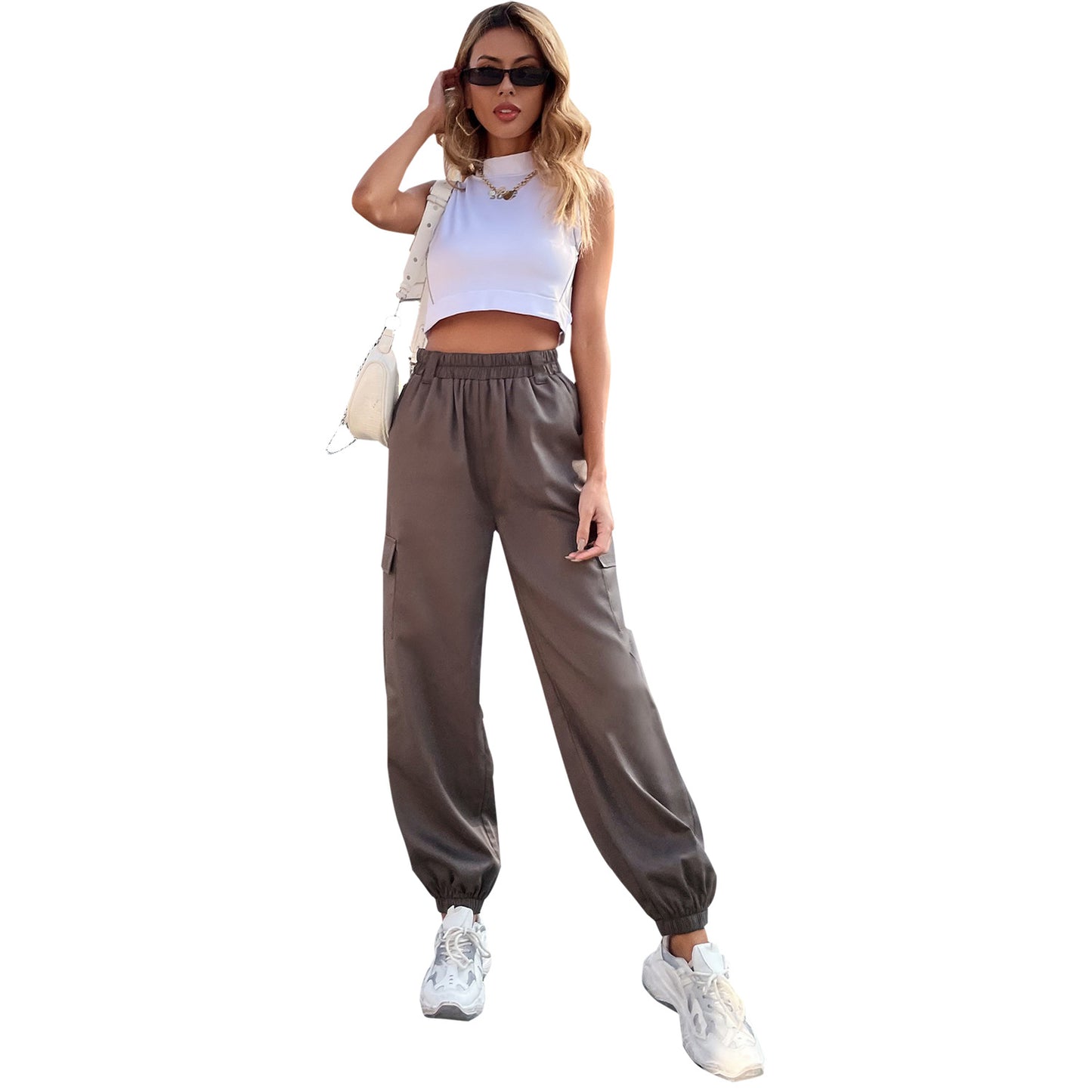 Pantalon cargo pour femmes avec taille élastique et poches latérales pratiques Chic und Stil