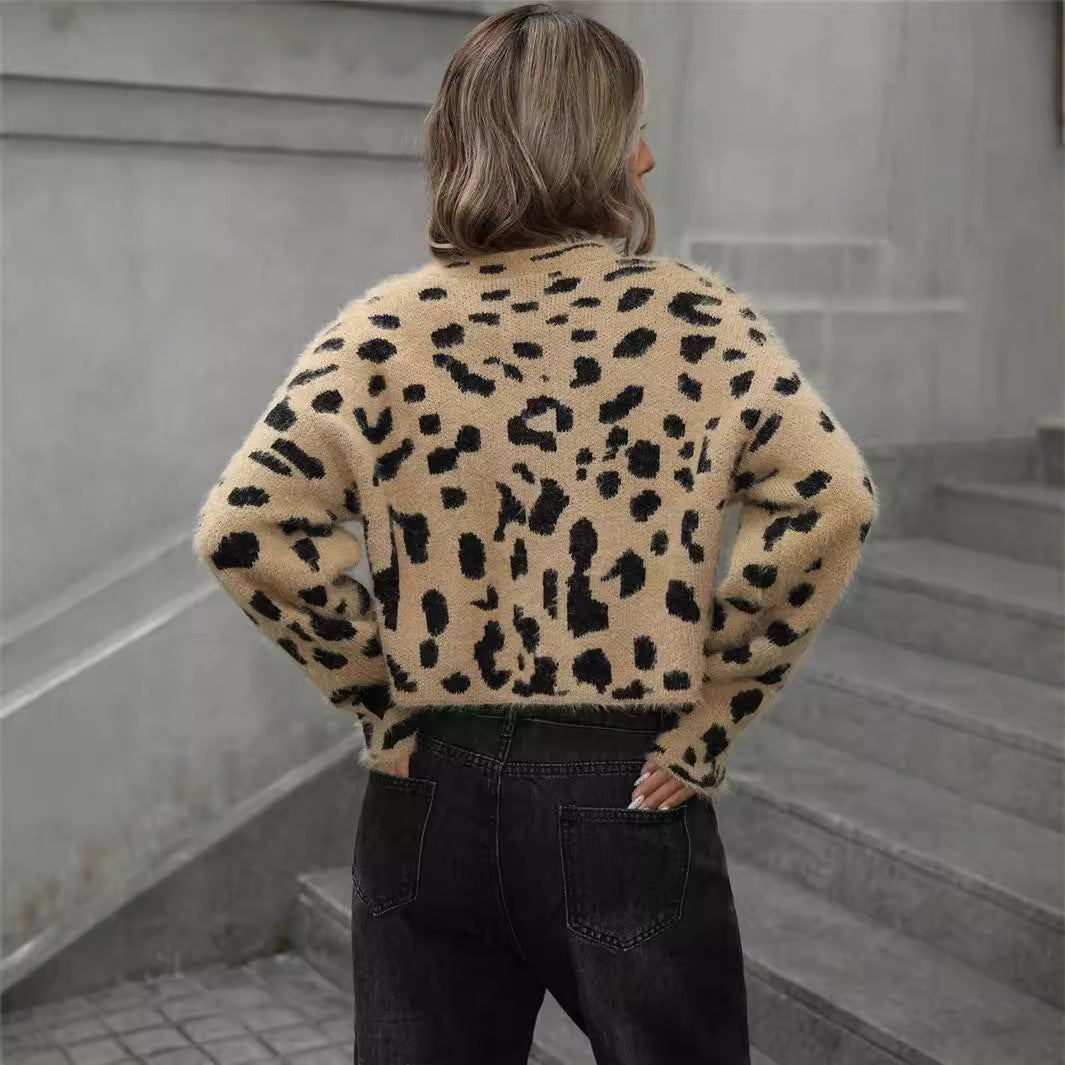 Dames Pull en laine douce en léopard Chic und Stil