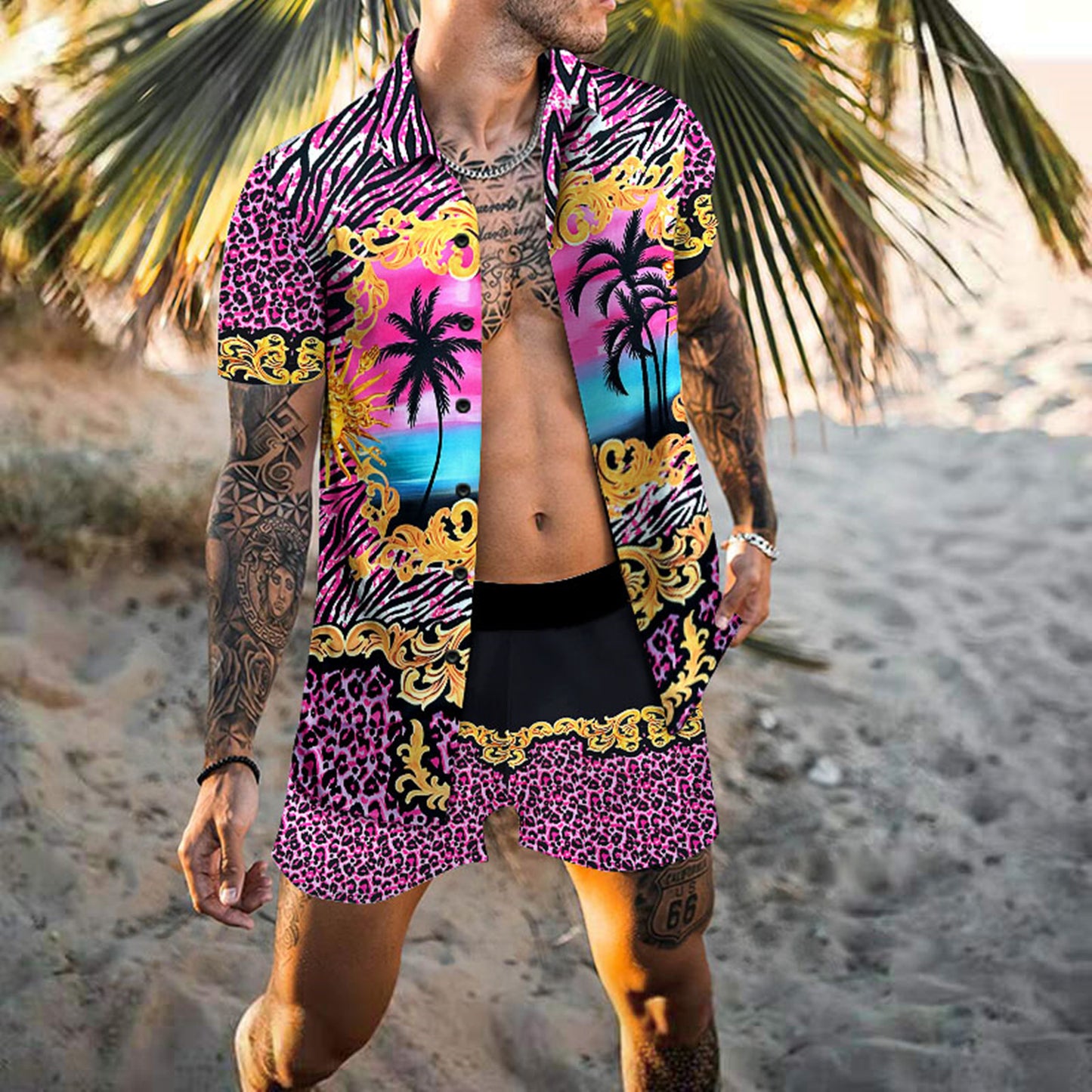 Hommes ensemble de plage à motifs à manches courtes élégant Chic und Stil