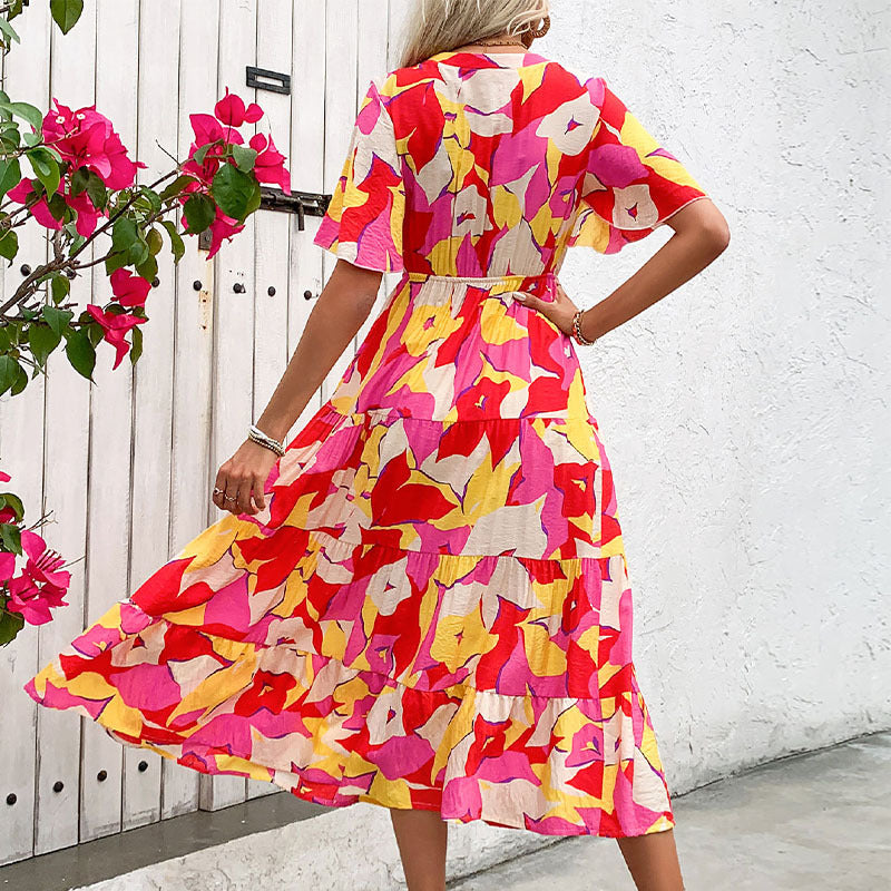 Robe midi florale à boutons pour femmes Chic und Stil