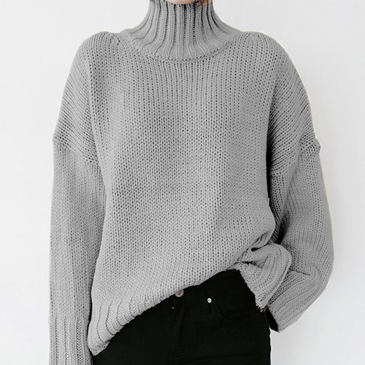 Thick knit women's pullover with high collar and relaxed fit Chic and Style