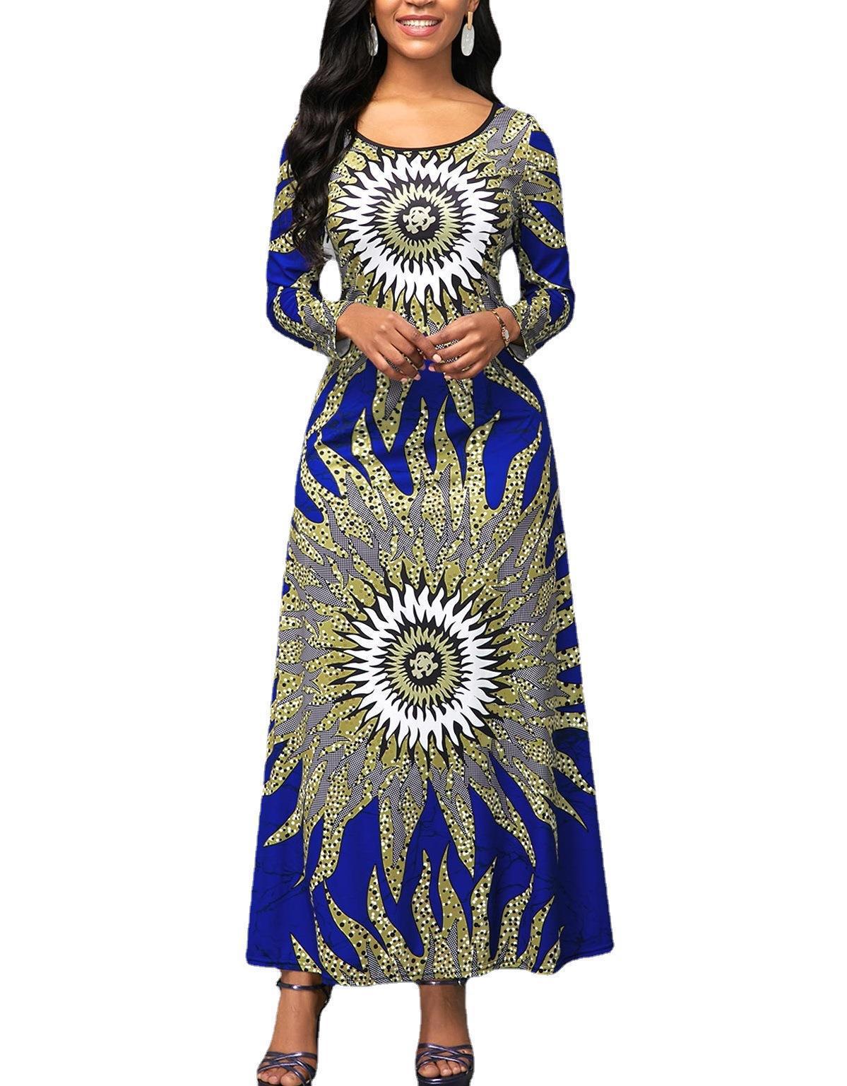 Robe maxi femme avec un impressionnant motif graphique et un col rond Chic und Stil