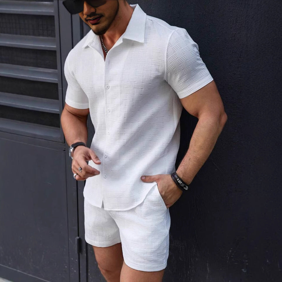 Hommes Ensemble court à manches courtes texturé Chic und Stil