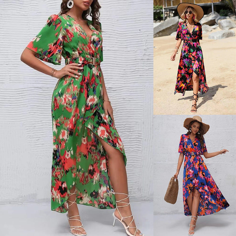 Dames Élegant Floral Robe Maxi Drapé Chic und Stil