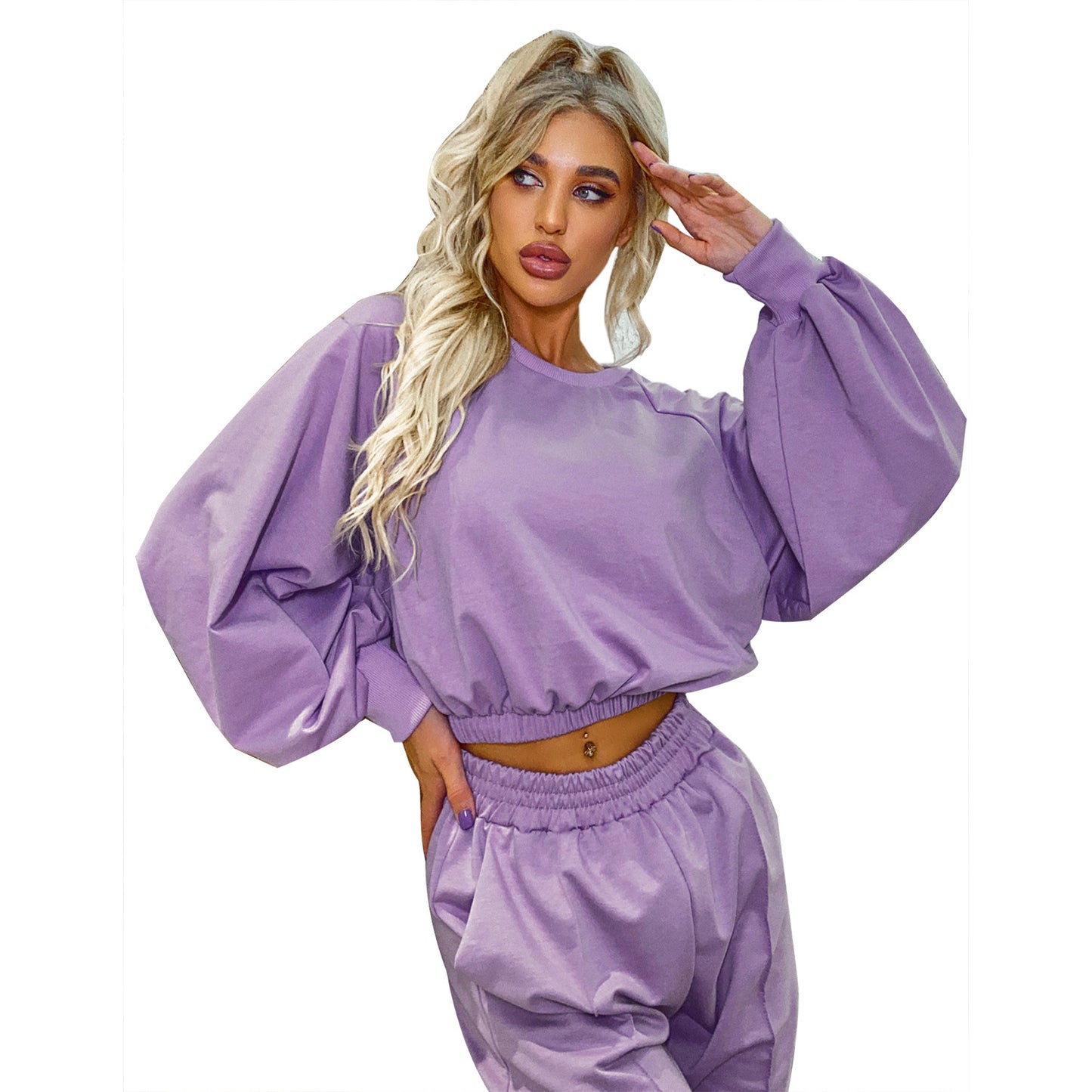 Sweat-shirt court décontracté pour femmes avec des manches volumineuses Chic und Stil
