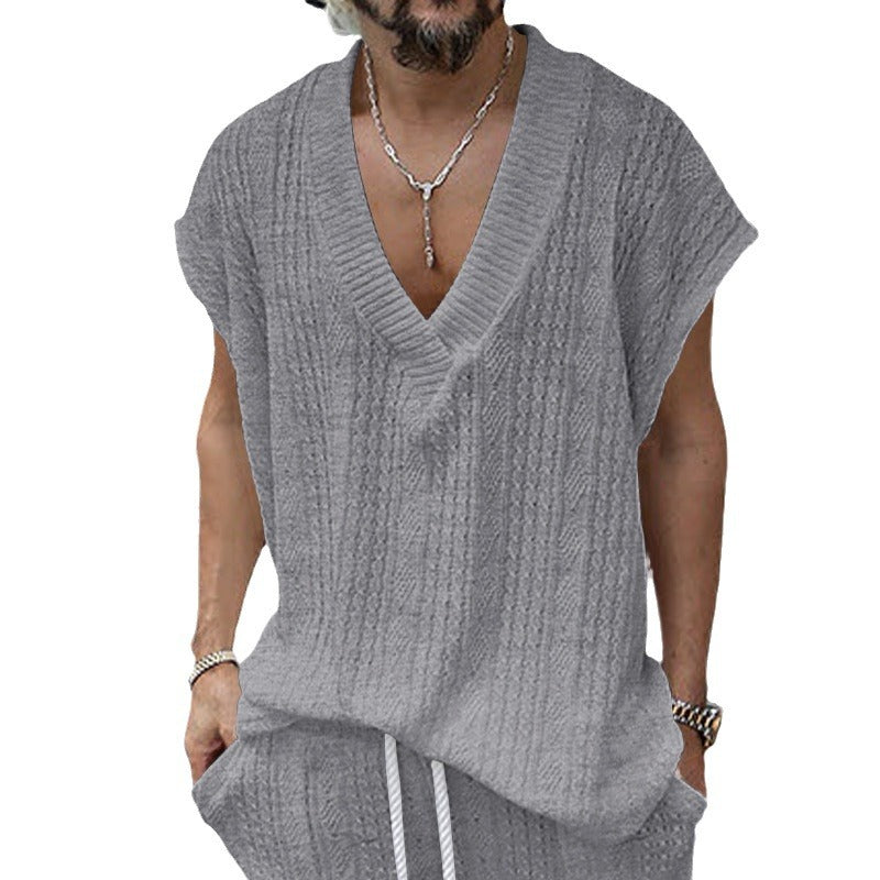 T-shirt en tricot décontracté pour hommes avec décolleté en V et coupe oversize Chic und Stil