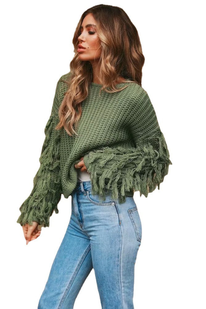 Pull structuré pour femmes avec des manches à franges originales Chic und Stil