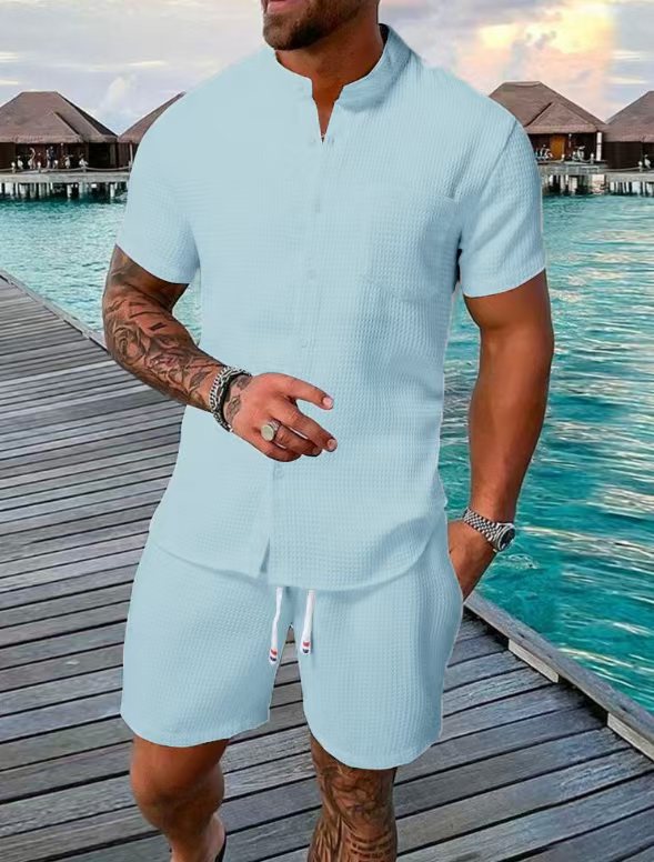 Chemises décontractées à manches courtes pour hommes avec shorts assortis Chic und Stil