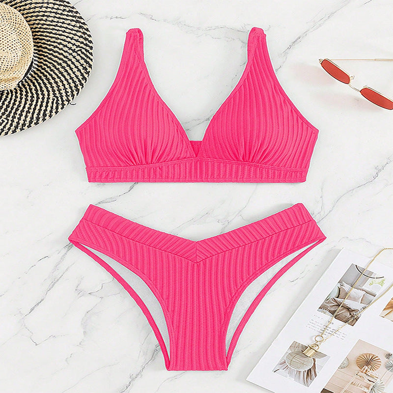 Ladies Rib-Top-Bottom-Bikini-Set Chic and Style