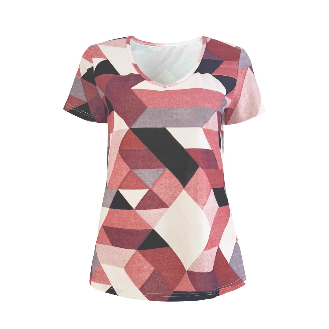 T-shirt dames col en V avec motif géométrique et matériau doux Chic und Stil