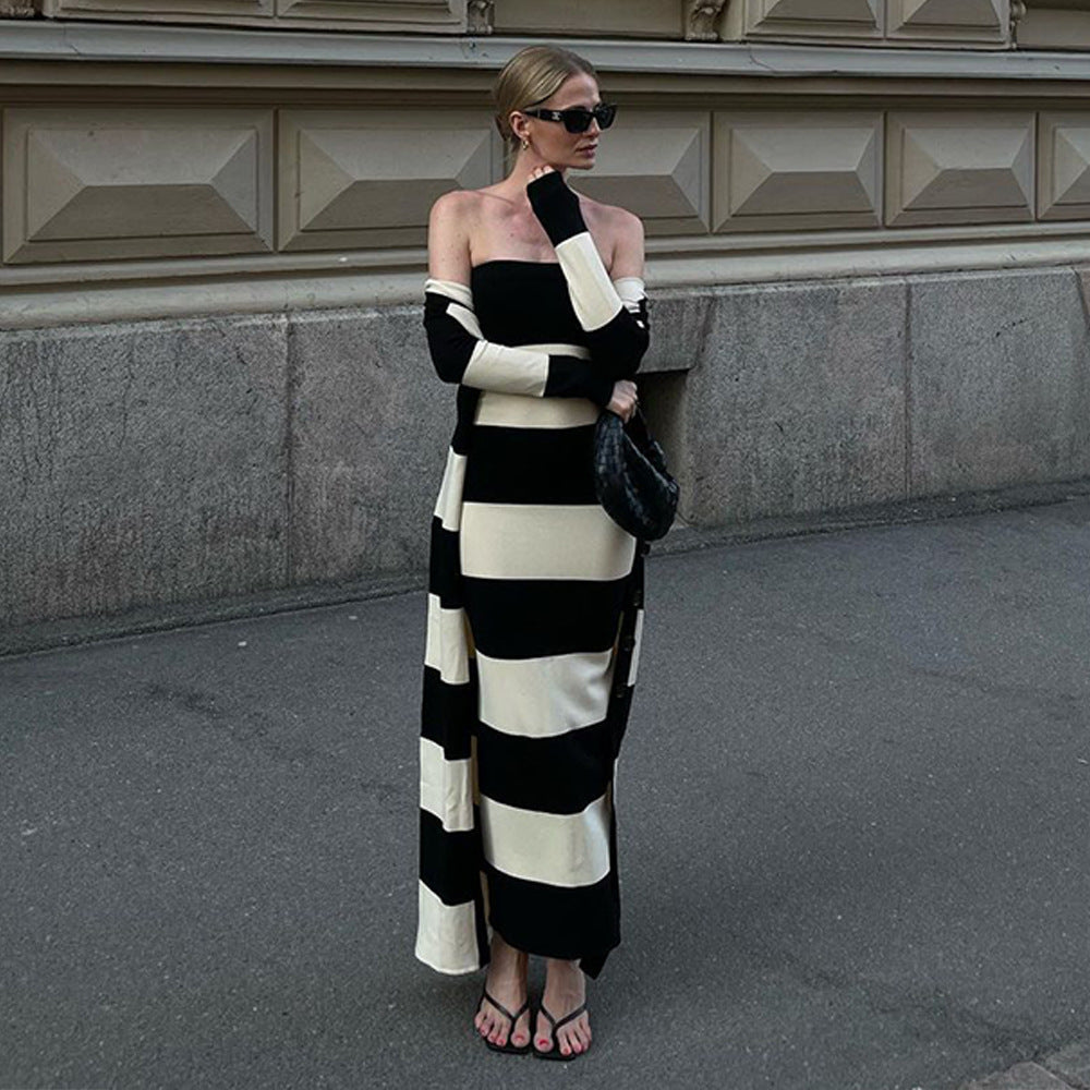 Robe maxi sans bretelles pour femmes avec motif rayé Chic und Stil
