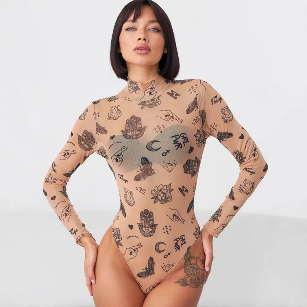 Body femme designer à manches longues avec imprimé créatif Chic und Stil