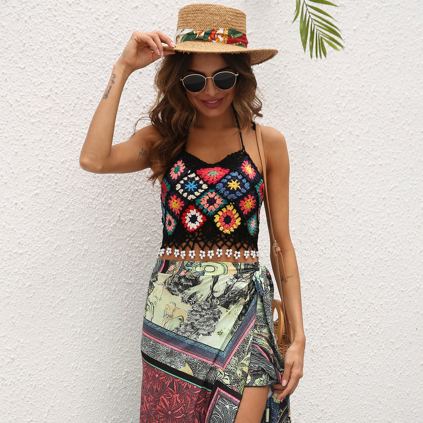 Haut à bretelles fleuri en crochet pour dames Chic und Stil
