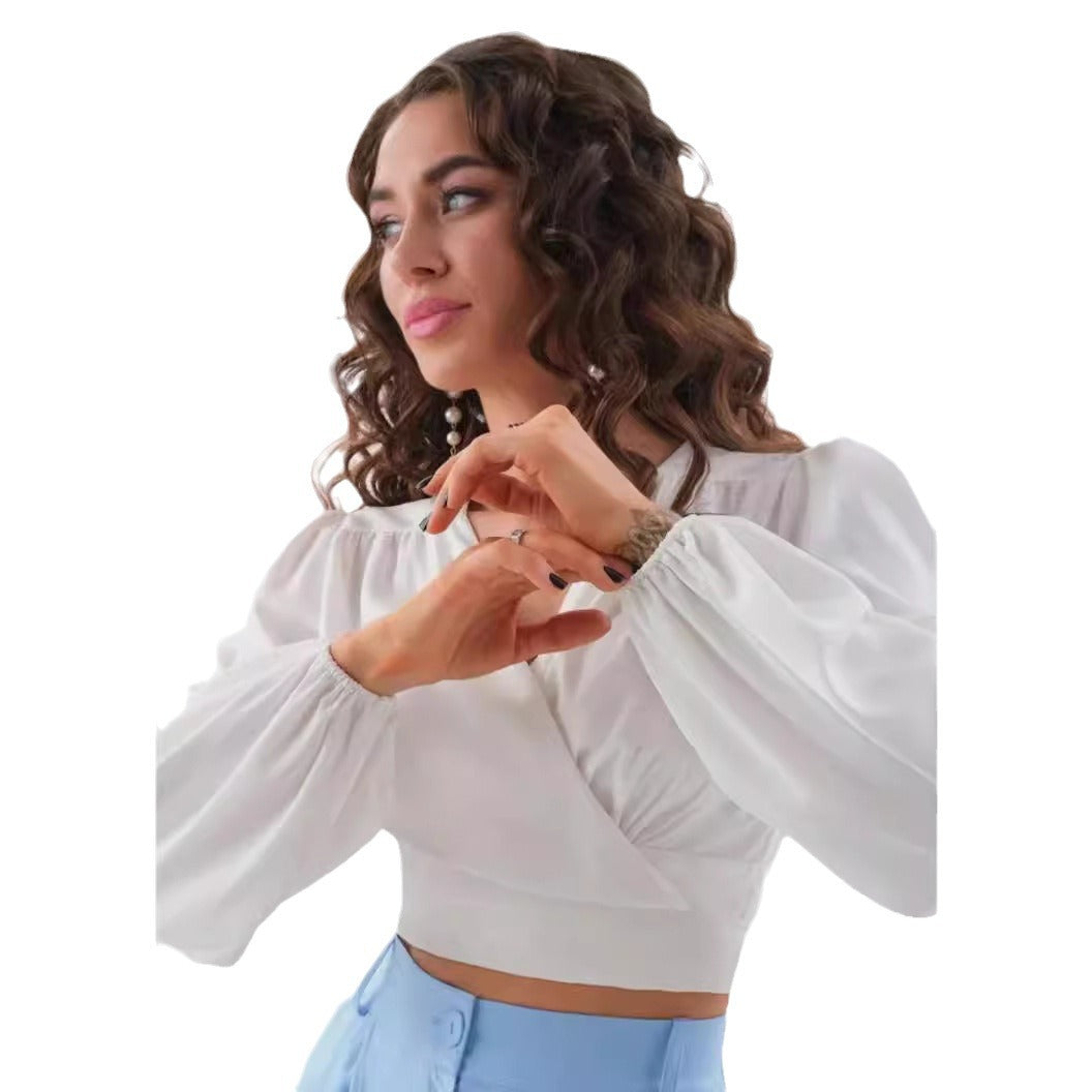 Blouse enveloppe en viscose pour femmes avec manches bouffantes et décolleté en V profond Chic und Stil