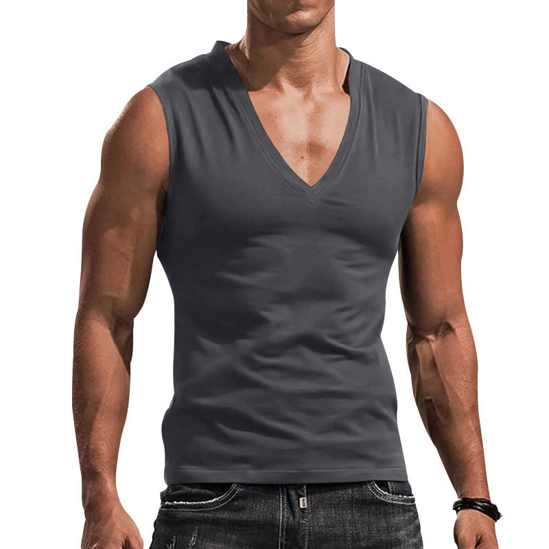 T-shirt de fitness sans manches pour hommes avec col en V en matériau respirant Chic und Stil