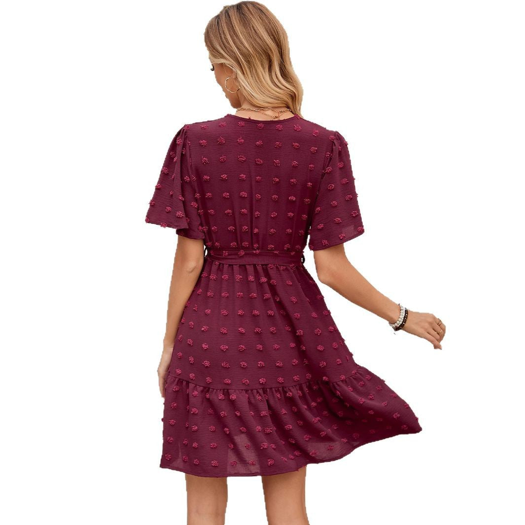 Robe portefeuille femme à décolleté en V avec ceinture à la taille et tissu texturé Chic und Stil