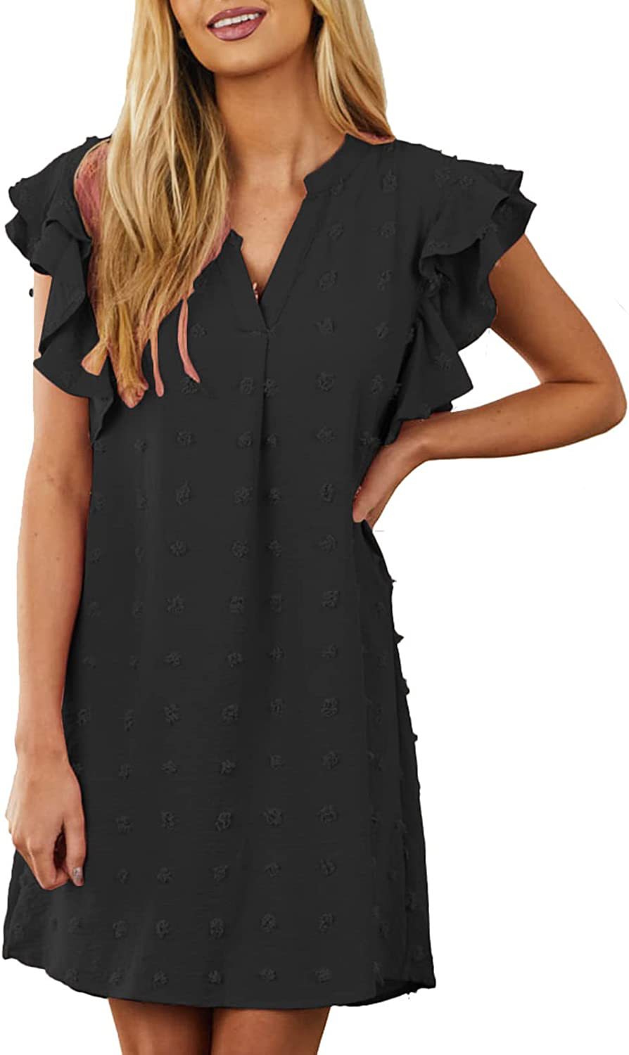Women's Chic and Stylish V-Neck Ruffle Sleeve Shift Dress